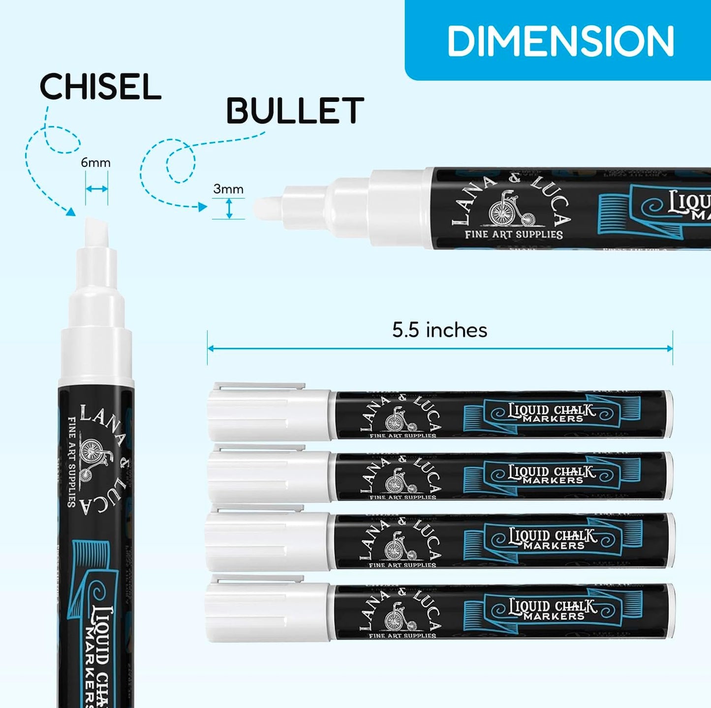 Liquid Chalk Marker Pen - White Dry Erase Marker - Chalkboard Signs, Windows, Blackboard, Glass (6 Pack) 3-6mm Reversible Tip, 3-3mm Fine Tip