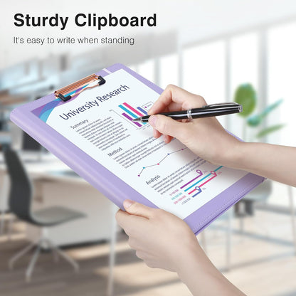 Clipboard Folio Folder Portfolio with Notepad-Pocket Business Card Holder Brown Faux PU Leather Portfolio