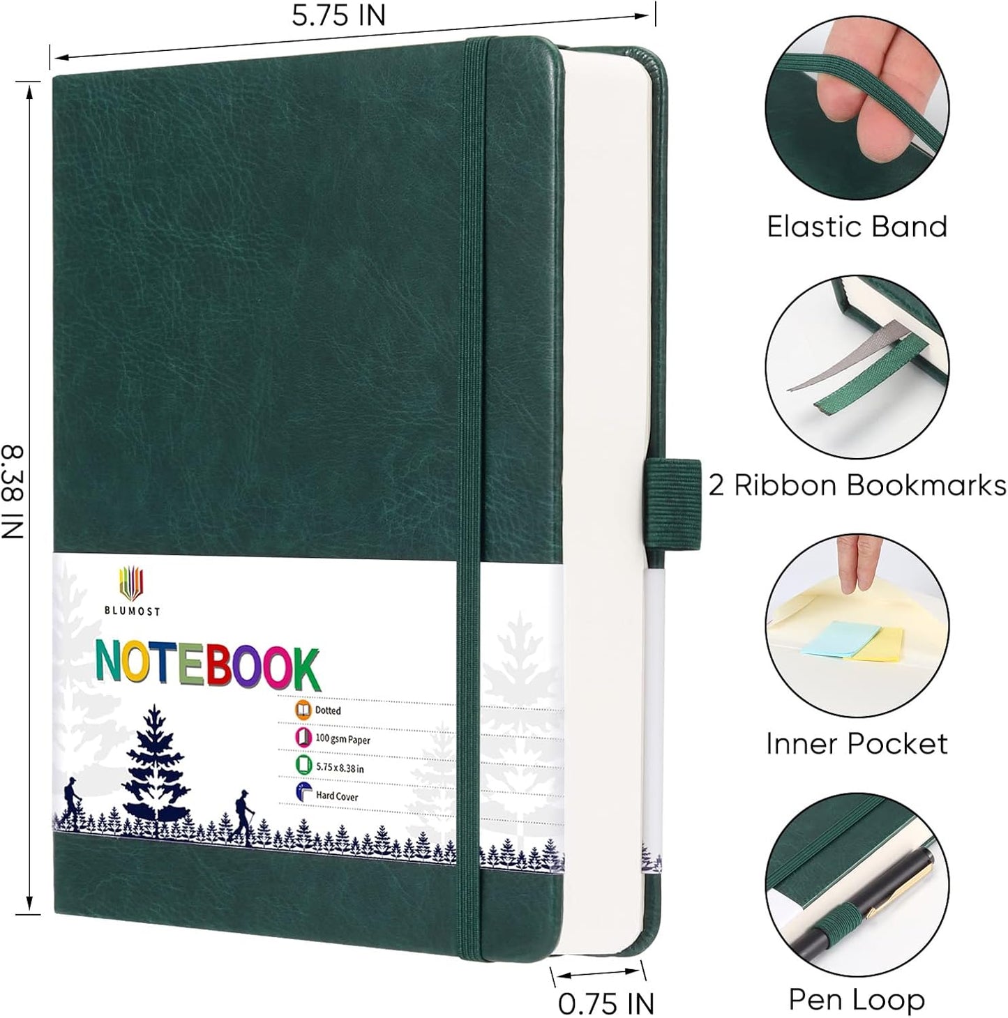 Graph Paper Notebook with 280 Pages,A5 Grid Paper Notebook/Journal,100gsm Thick Graph Leather Journal for Math Science Students,5.75'' × 8.38''-Black