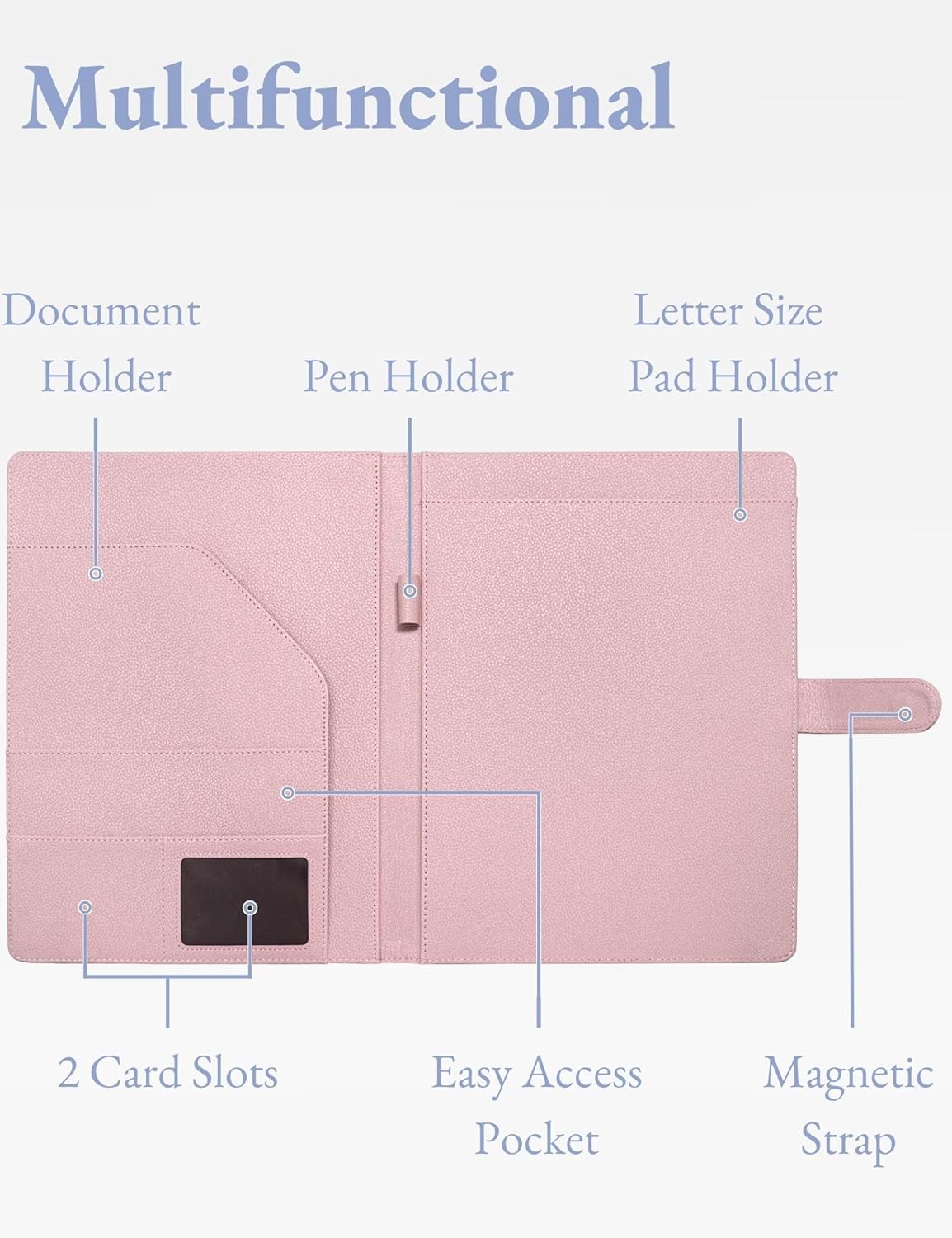 Mymazn Padfolio Portfolio Folder, Faux Leather Interview Resume Folder with Document Organizer & Business Card Holder, Letter-Sized Notepad Legal Pad Holder for Men Women (Sage Green)