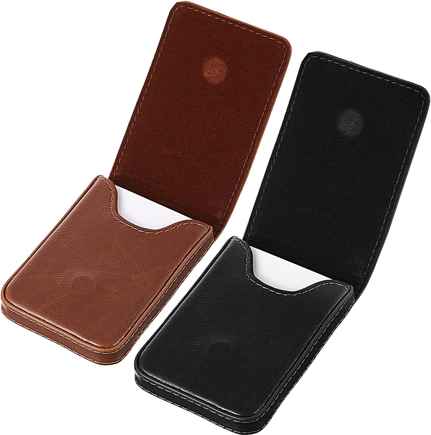 Outus 2 Pieces Business Card Holder, PU Leather Business Card Case Pocket Wallet with Magnetic Shut for Valentines Gift Men Women(Black and Coffee,Classic)