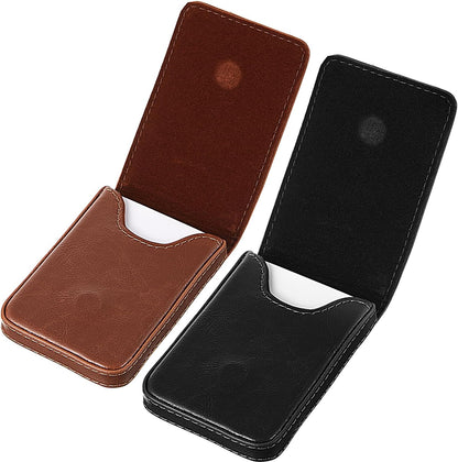 Outus 2 Pieces Business Card Holder, PU Leather Business Card Case Pocket Wallet with Magnetic Shut for Valentines Gift Men Women(Black and Coffee,Classic)