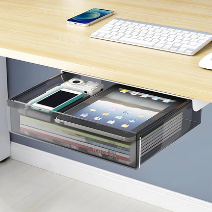 SVNNELP Under Desk Table Drawer Storage Organizer Slide Out, Attachable Hidden Self-Adhesive Under Desk Pencil Tray Drawer for Office/Classroom/Home (Clear Black/M)