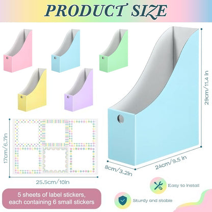Pasimy 25 Pcs Pastel Cardboard Magazine File Holder Magazine Organizer Book Bin with Label Sticker Multicolor File Storage Box for Desk Shelves Document School Classroom Home Office Supplies