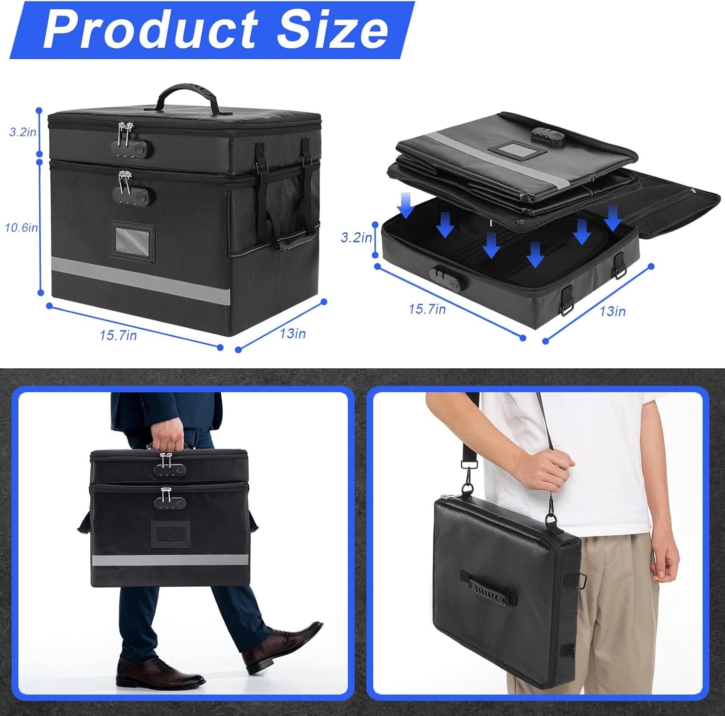 EXLIFBAG File Organizer, Fireproof File Box with Lids, Important Document Organizer Box with Lock, Portable File Folder Organizer with Handle