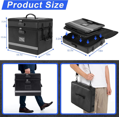 EXLIFBAG File Organizer, Fireproof File Box with Lids, Important Document Organizer Box with Lock, Portable File Folder Organizer with Handle