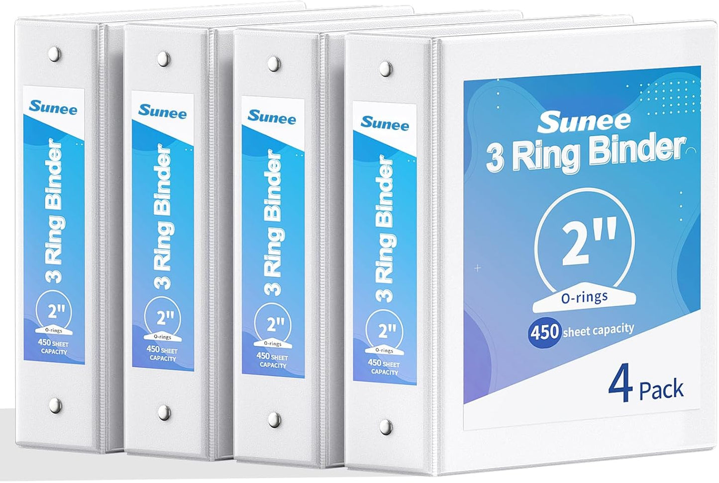 SUNEE 1/2 Inch Binders 3 Ring 10 Pack Bulk, PVC-Free Clear View Half Inch Binders (Fits 8.5x11 Inches) for School, Office & Home Use, White
