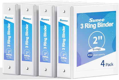 SUNEE 1/2 Inch Binders 3 Ring 10 Pack Bulk, PVC-Free Clear View Half Inch Binders (Fits 8.5x11 Inches) for School, Office & Home Use, White