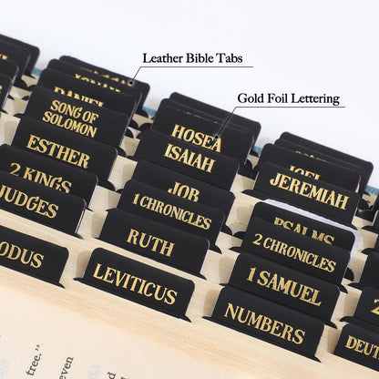 Laminated Bible Tabs, Gold Foil Embossed Lettering Bible Chapter Index Tabs for Women Men, Reposition Large Print Sticky Labels, Easy to Read and Apply, 105Chapters Labels for Easy Navigation (Black)