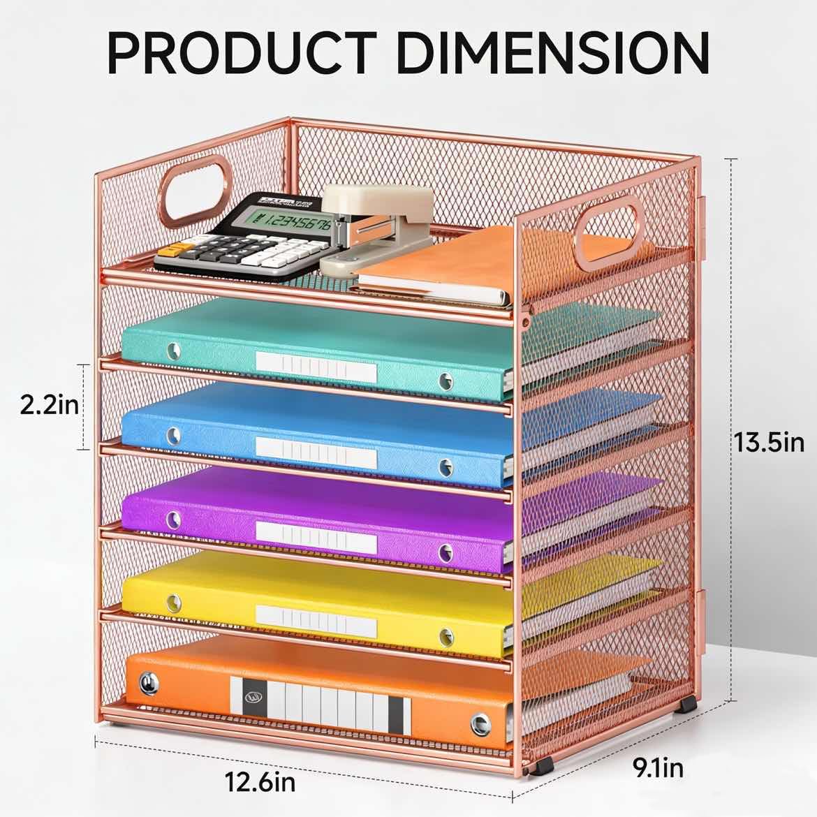 Lavatino 5 Tray Desk File Organizer, Black Mesh Paper Sorter Letter Tray Organizer with Handle, Desktop File Organizer and Storage for Letter/A4 Office File Folder