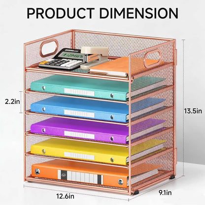 Lavatino 5 Tray Desk File Organizer, Black Mesh Paper Sorter Letter Tray Organizer with Handle, Desktop File Organizer and Storage for Letter/A4 Office File Folder