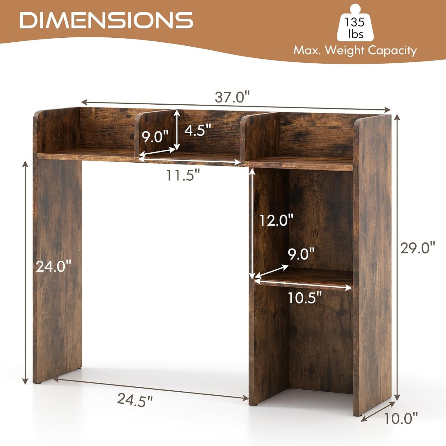 Tangkula Desktop Bookshelf, Countertop Storage Hutch with 5 Shelves for Computer Desk, Desk 3-Tier Display Rack, Multipurpose Wood Desktop Hutch Storage Organizer for Dorm Office Home