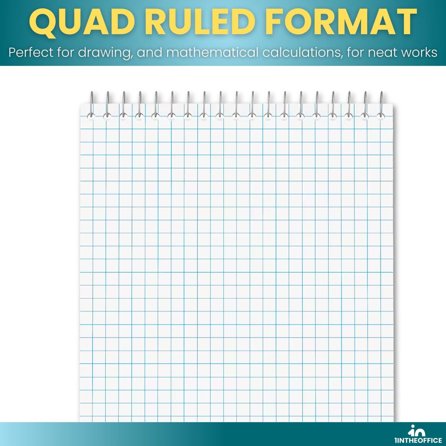 1InTheOffice Graph Ruled Notepad 6x9, Spiral Steno Pads, Top Bound, Quad Ruled, 80 Sheets/Pad, (6 Pack)