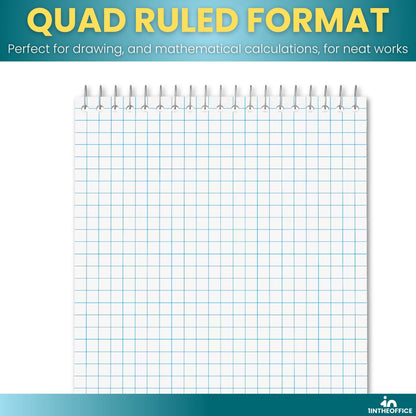 1InTheOffice Graph Ruled Notepad 6x9, Spiral Steno Pads, Top Bound, Quad Ruled, 80 Sheets/Pad, (6 Pack)