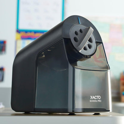 X-ACTO Pencil Sharpener, School Pro Electric Pencil Sharpener, With Six Size Dial, XL Shavings Bin, Black, 1 Count - Heavy Duty, Teacher and School Supplies