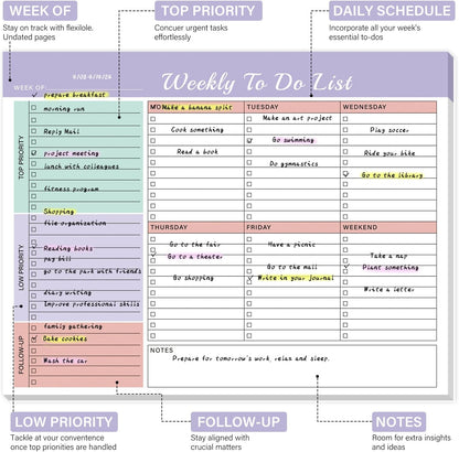 Weekly To Do List Notepad with 52 Undated Sheets（8.5"×11"）- Weekly Desk Planner Pad with Spiral Binding for Women & Man, Office, School and Home Personal Organizer