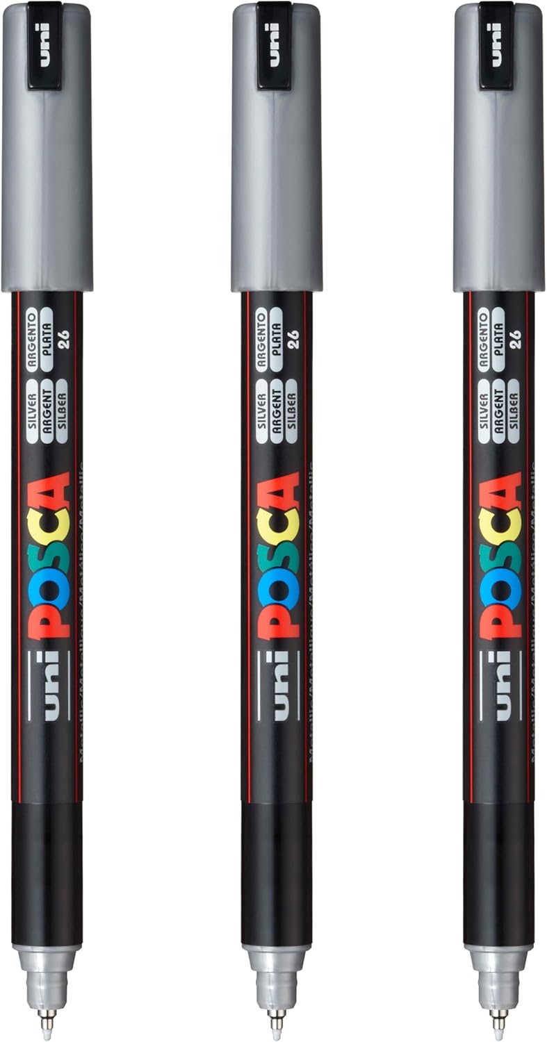 posca PC-1MR Water-Based Paint Markers, Extra Fine Tip (0.7mm), White, 3 Count
