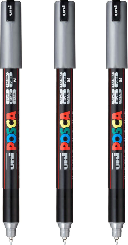 posca PC-1MR Water-Based Paint Markers, Extra Fine Tip (0.7mm), White, 3 Count