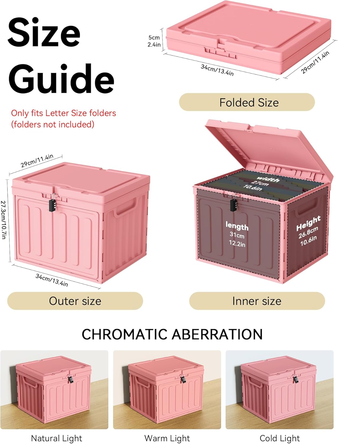 Oterri Plastic File Box with Lid for Letter Size Hanging File Folders, Hanging File Folder Box for Home, Office, School, File Cabinet, Assembly File Organizer, Pink，Large-1 Pack Without Folders