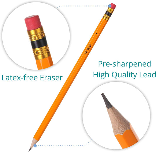 Mr. Pen- Pre-sharpened #2 HB Pencils, 12 Pack, Double-Hole Metal Sharpener, Vinyl Eraser, 2 Pencils with Erasers for Kids, Students, School Supplies