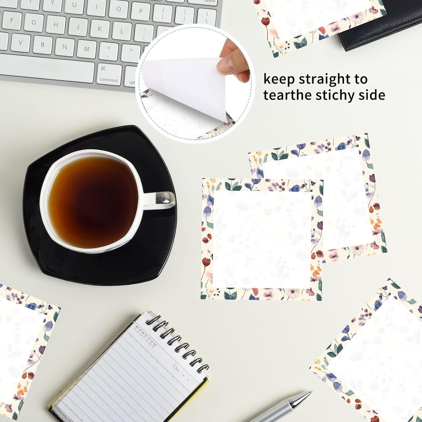 Sticky Notes 3x3 Inch, 2 Pads Cute Self-Stick Note Pads, Strong Adhesive Notepads for Office, Home, School, Organization and Reminders Watercolor Wildflowers