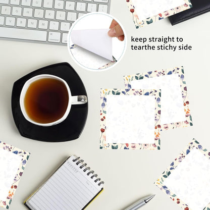 Sticky Notes 3x3 Inch, 2 Pads Cute Self-Stick Note Pads, Strong Adhesive Notepads for Office, Home, School, Organization and Reminders Watercolor Wildflowers