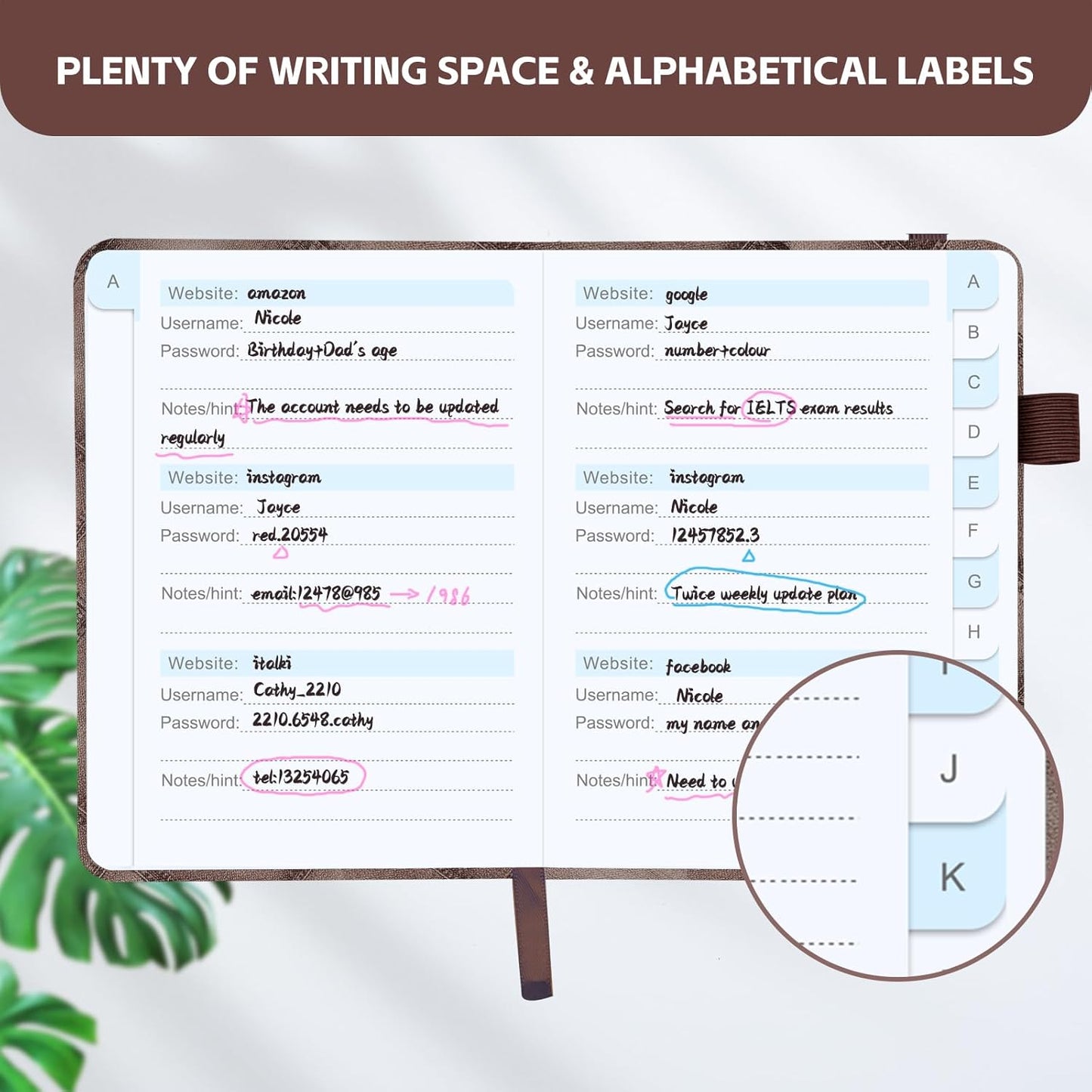 MOSA BEAR Password Keeper Book with Alphabetical Tabs，4.3"x5.7" Small Password Books for Seniors Password Notebook for Internet Website Address Log in Detail（Dark Blue）