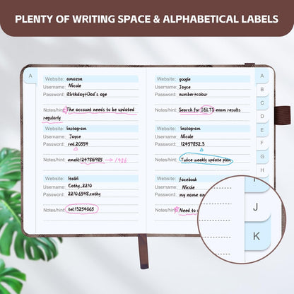 MOSA BEAR Password Keeper Book with Alphabetical Tabs，4.3"x5.7" Small Password Books for Seniors Password Notebook for Internet Website Address Log in Detail（Dark Blue）