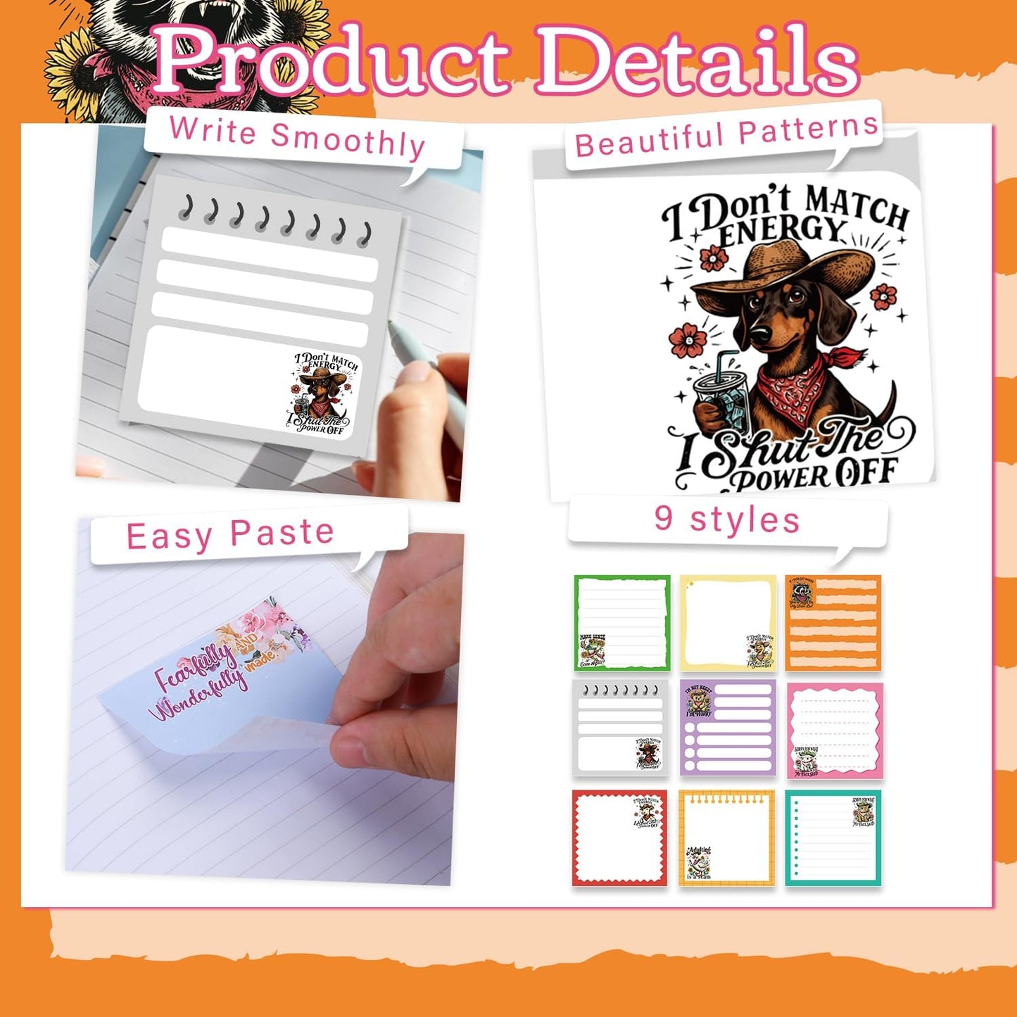 Inspirational Sticky Notes Gifts - 9 Pack Funny Positive Quotes Notepads 3x3 Inches, Fun Motivational Self-Adhesive Memo Pads Office Study Supplies for Friends Coworkers (450 Sheets)