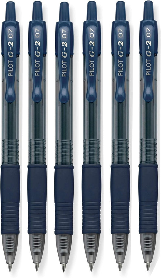 Pilot G2 Retractable Premium Gel Ink Roller Ball Pens Fine Pt, Navy Blue, Pack Of 6