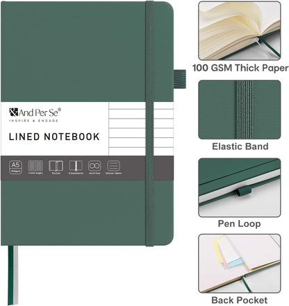 &And Per Se Lined Journal Notebook – A5 5.7”x8” College Ruled, 160 Pages, 100gsm Thick Paper, Journaling Notebooks for Writing (Black)