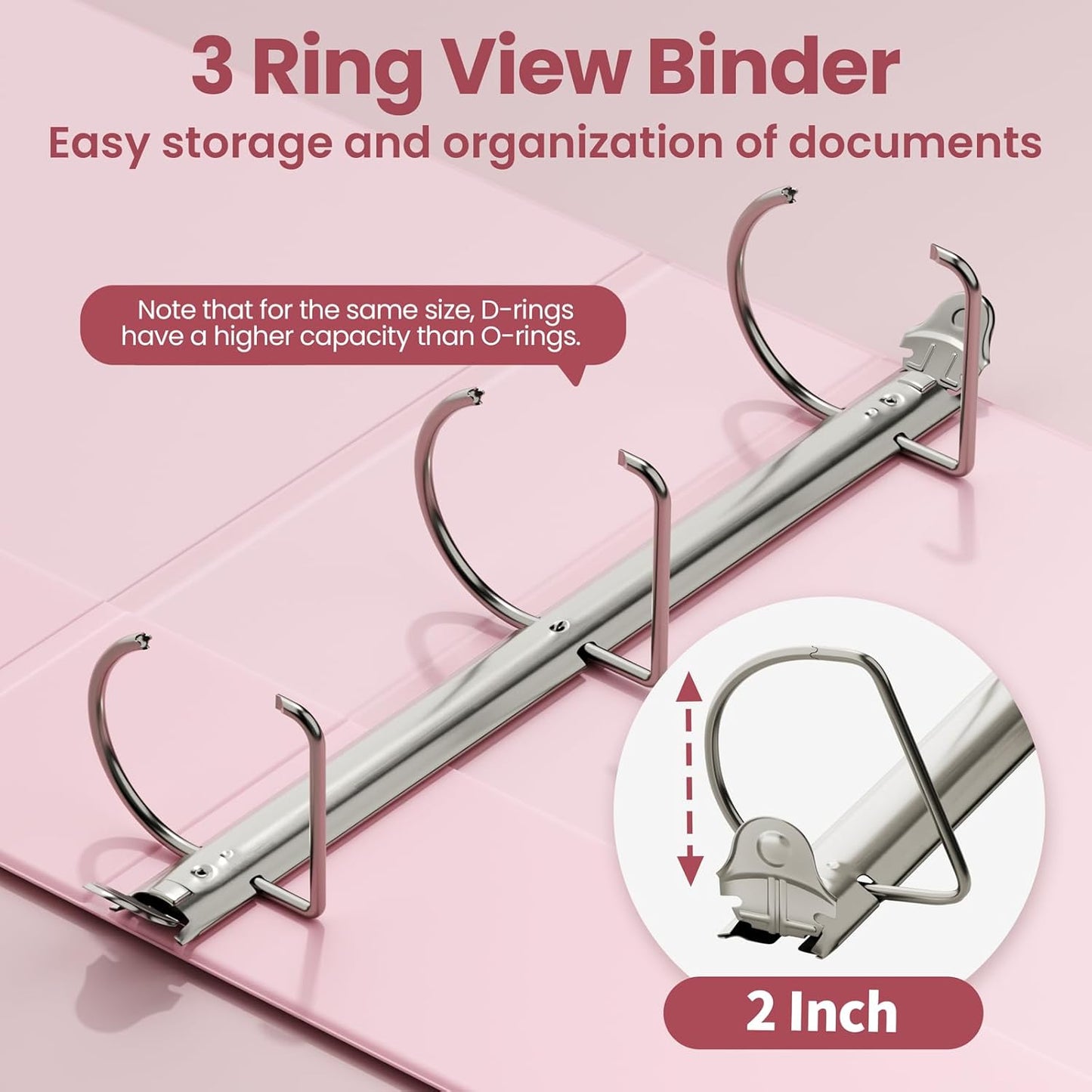 SUNEE 3 Ring Binder 2 Inch, Clear View Binder Three Ring PVC-Free (Fit 8.5x11 Inches) for School or Office Supplies, Light Purple, 1 Pack