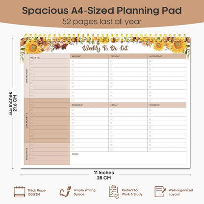 Taja Weekly To Do List Notepad with 52 Undated Sheets（8.5"×11"）- Weekly Desk Planner for Women & Man, Work and Home -1 Pack Violet Dream