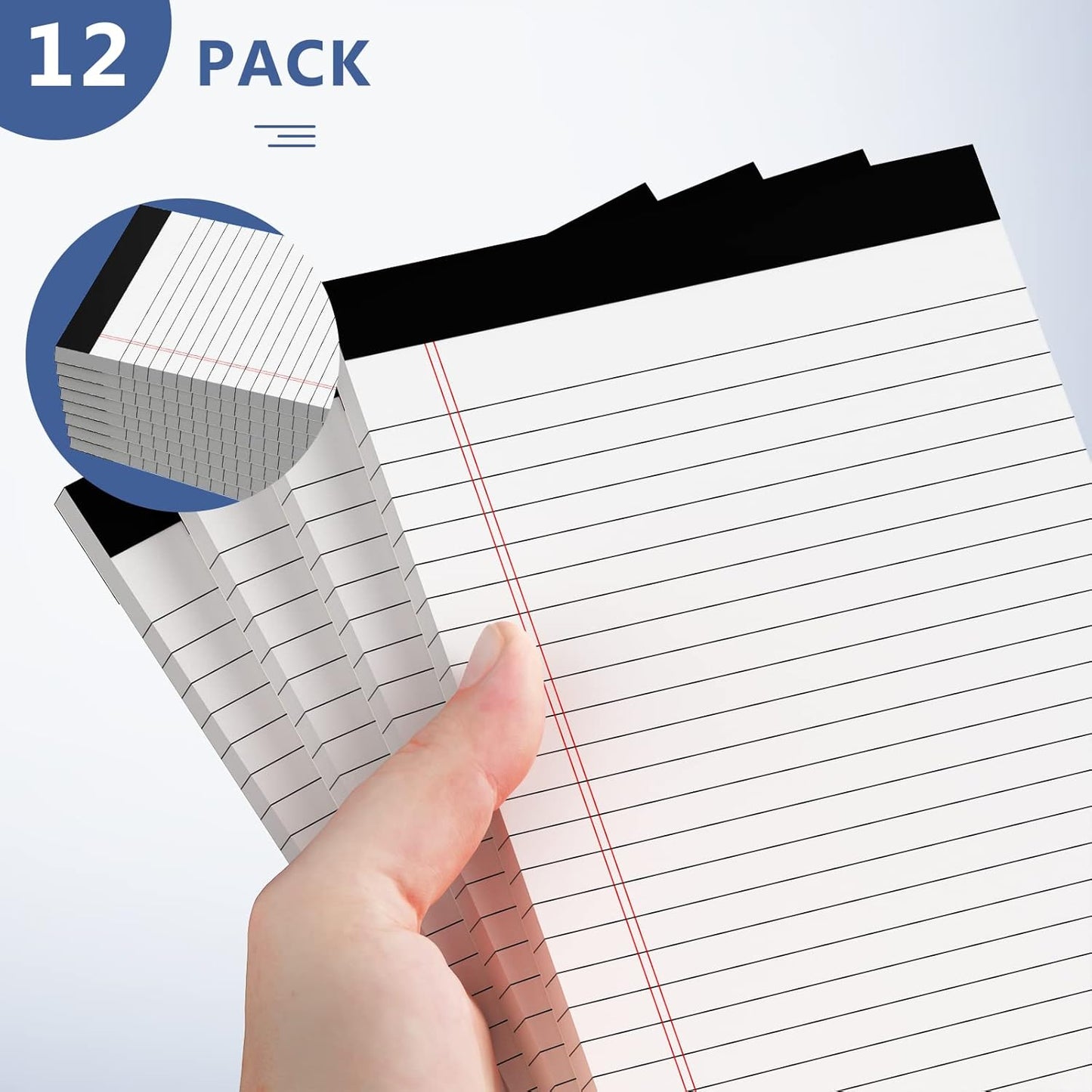 Nichela 5" x 8" Note Pads 12 Pack of Legal Pads 30 Sheets Notepad College Ruled Small Writing Pads Perforated Pages Paper Pads 80GSM Heavyweight Paper Note Pads for Home, Office, or School