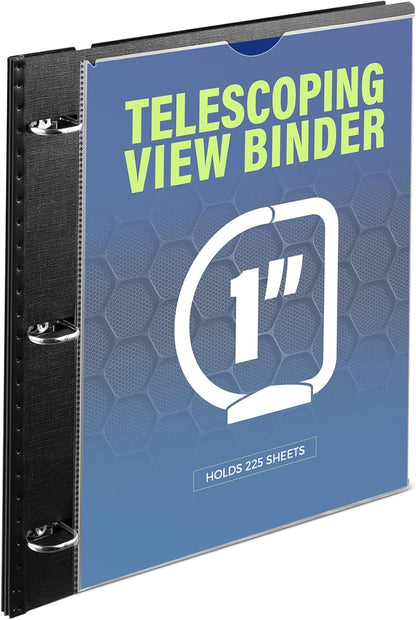 WOT I 1 Inch Telescoping 3 Ring Binder 4 Pack, Expandable Flexible Binder with Customizable Front Cover & Clear Catalog Pocket, Holds 225 Sheets, School Office Supplies, White