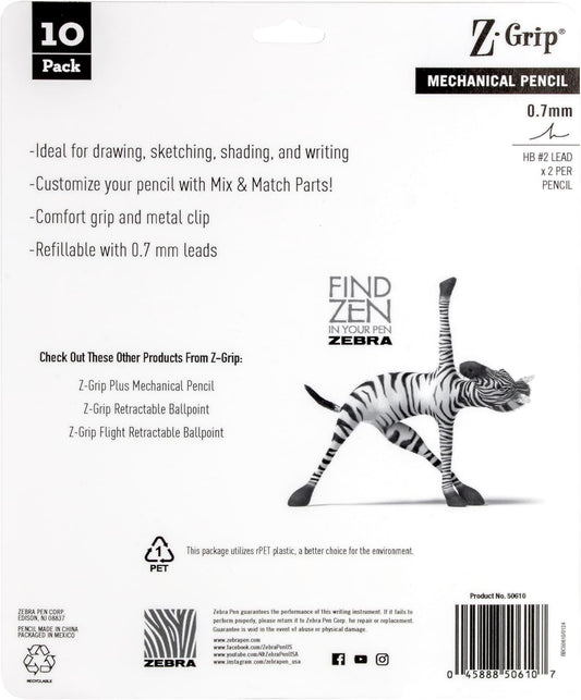 Zebra Pen, Z-Grip Mechanical Pencil, Smooth Writing, Latex-Free Grip, 0.7mm Lead, #2 HB, Pre-Loaded with Lead and Eraser, for School, Office, Everyday Use, Refillable, Clear Barrel, 24-Pack, (15241)