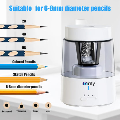 Pencil Sharpener Electric Pencil Sharpener Heavy Duty Blade Rechargeable Battery Powered Pencil Sharpeners for 6-8mm Colored Pencils Auto Stop Fast Sharpen in 3s (Black)