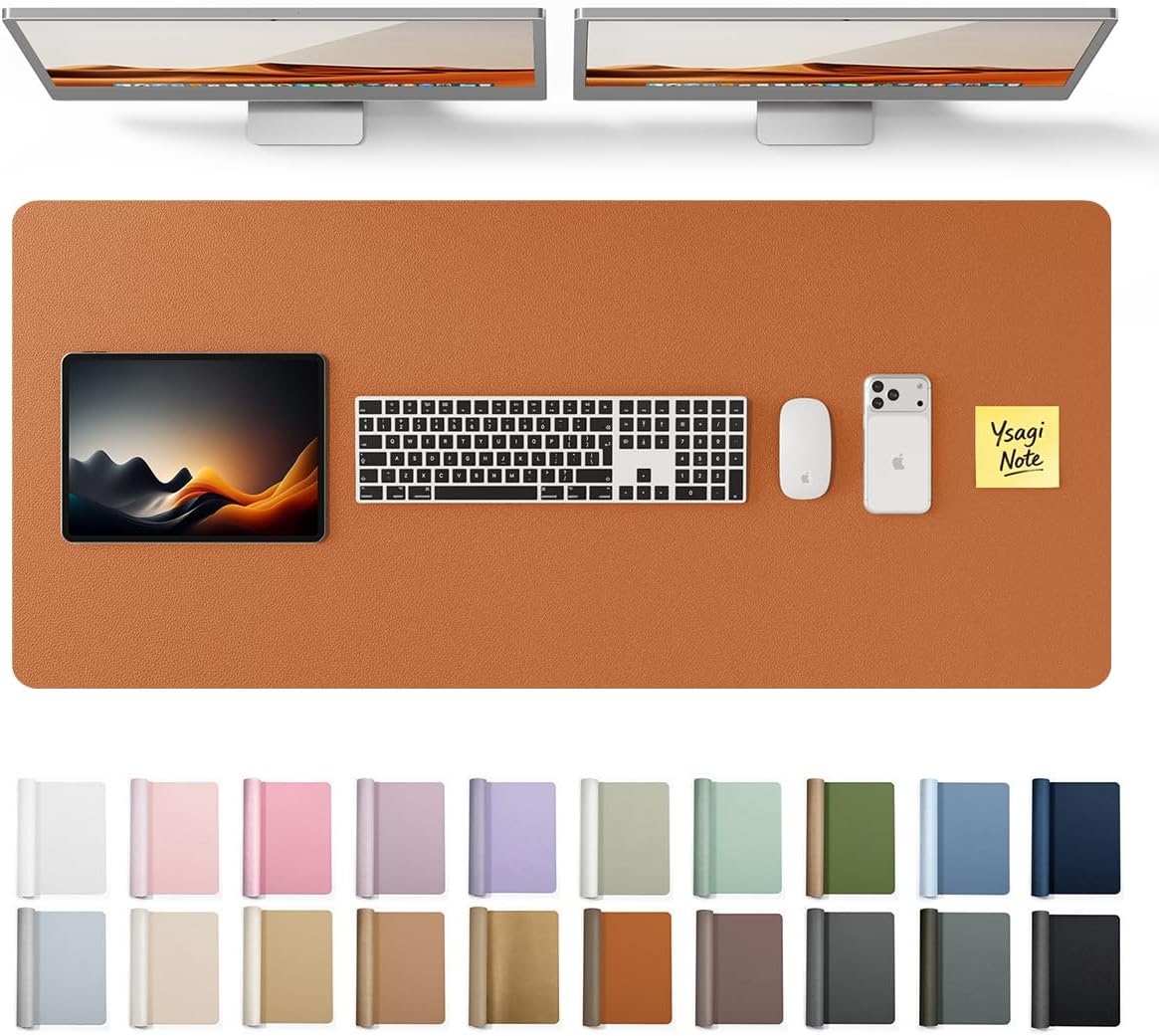 YSAGi Leather Office Desk Pad Protector, Large Mouse Pad, Non-Slip, PU Leather, Laptop Desk Blotter, Waterproof Writing Pad for Office and Home, Black, 23.6" x 13.8" - Colors A
