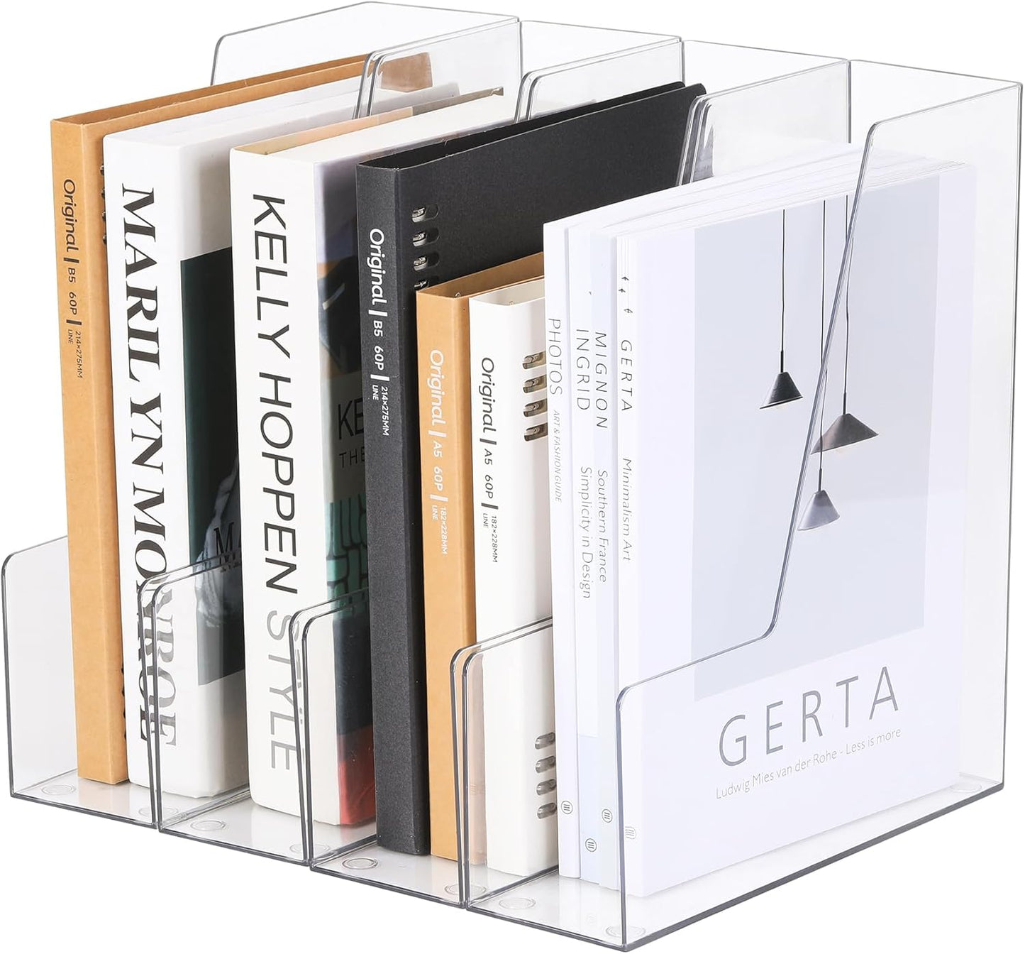 CiWiVOKi Vertical File Holder, Clear PET Desk Organizer and Storage Bins Holding for Magazines, Binders, Notebooks, Envelopes, Multi-purpose Plastic Document Organizer for Home Office, 4 pack