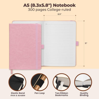 Classic Lined Journal Notebook 8.5x11" A4 Hardcover Leather - Brown - 200 Pages College Ruled Large with Sticky Tabs, Pockets, and Pen Loop for Writing and Journaling - Big Hardback Men and Women