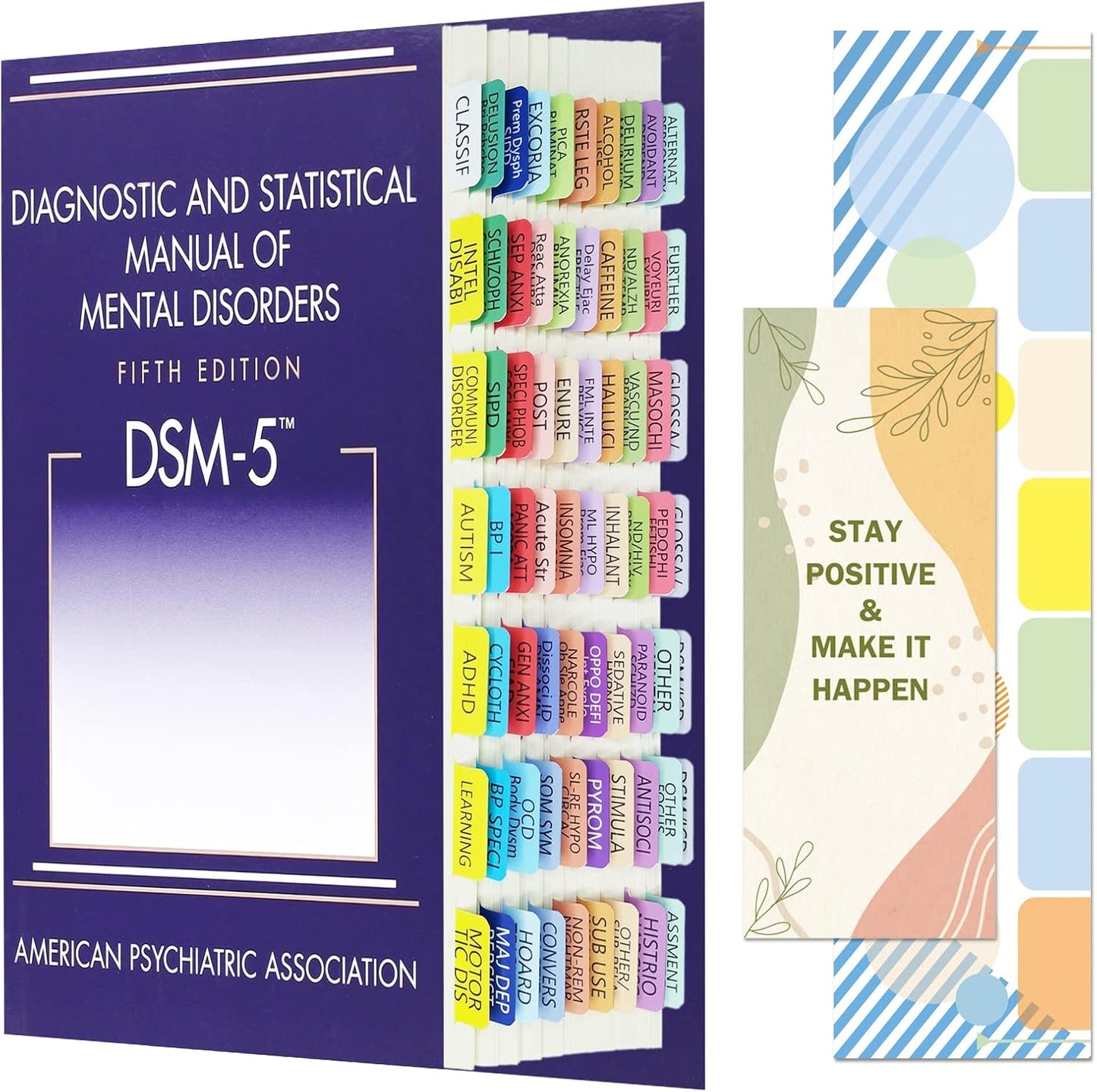 Index Tabs for DSM-5, Color-Coded and Laminated, with 11 Blank Tabs, Alignment Guide and Inspirational Bookmark Included, Tear-Resistant & Waterproof