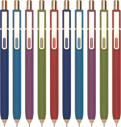 Linbsunne Gel Pens Black Ink Pens for Office 0.5mm Fine Point Pen Smooth Writing Retractable (Metal gold clip-10 pcs)