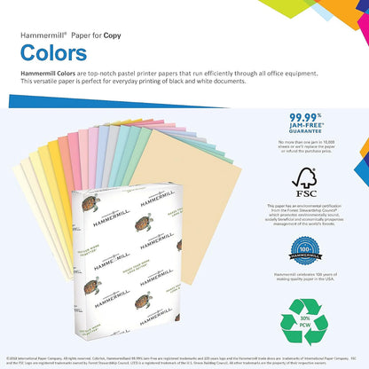 Hammermill Colored Paper, 20lb Pink Printer Paper, 8-1/2 x 11- 1 Ream (500 Sheets) - Made in the USA, Pastel Paper, 103382R