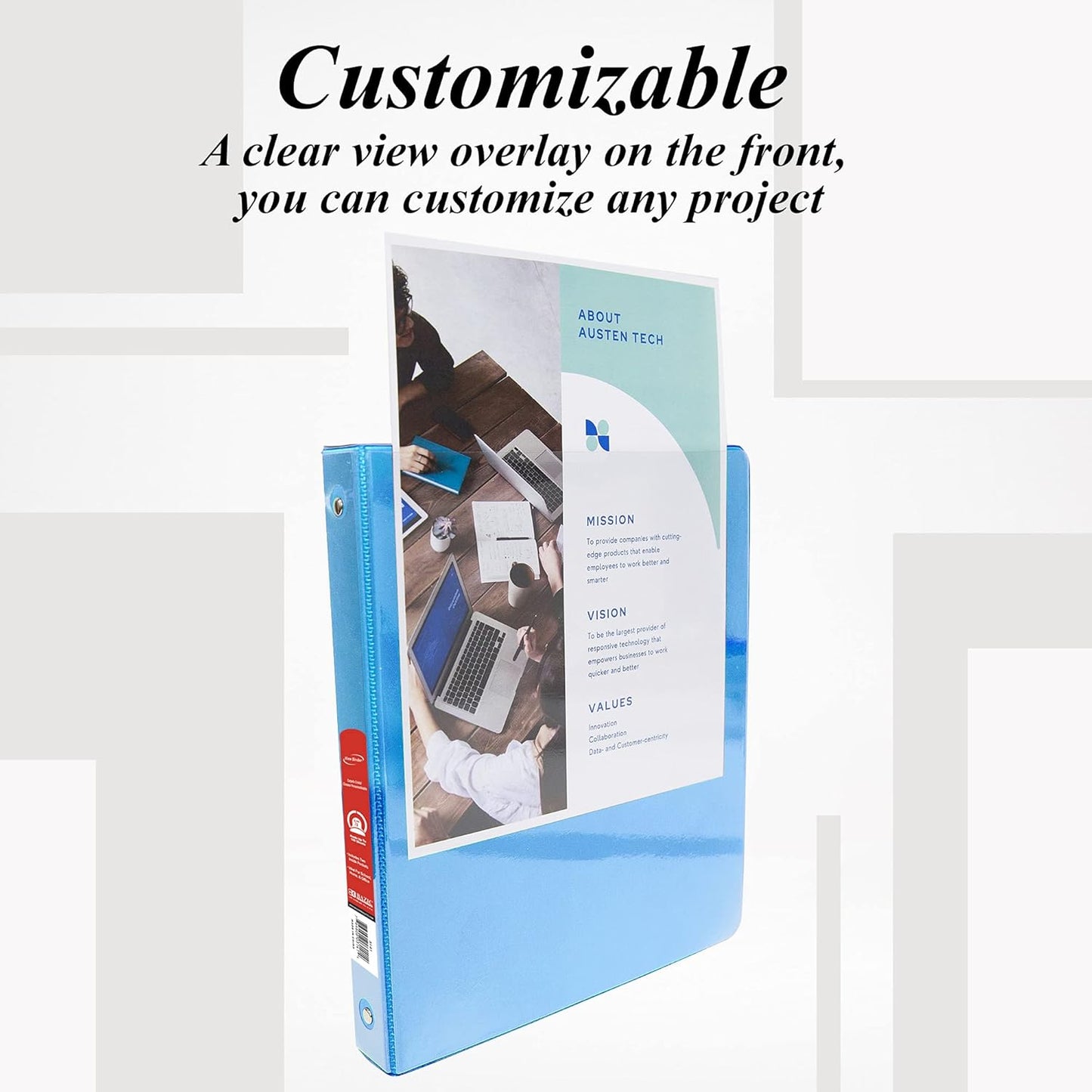 BAZIC 1/2-Inch 3-Ring View Binder with 2-Pockets, Cyan (4105-12P)