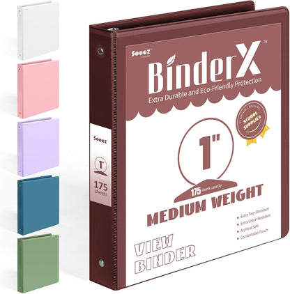 BinderX Extra Durable 3 Ring Binder, Round Rings 1 Inch Binder, Fits 175 Sheets of 8.5x11 Paper, Customizable View Cover with Inside Pockets, Cute 1" Binders, 1 Inch Binders 3 Ring, Pink