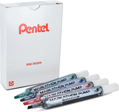 Pentel Markathon Pump Dry Erase Marker, Chisel Tip, Black Ink, 4 Pack (MWL6SXBP4A)