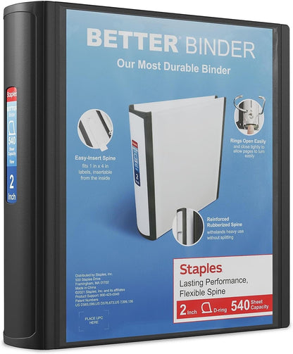 Staples Better Binder 2-Inch D-Ring View Binder, Reinforced Spine, Holds Up to 540 Sheets, Teal, for Office & School