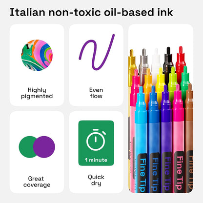 ARTISTRO 2 White Permanent Marker - Waterproof Markers for Tire, Fabric, Rocks, Glass, Ceramic, Wood, Paper - Oil Based Paint Pens - Extra-Fine Tip 0.7mm