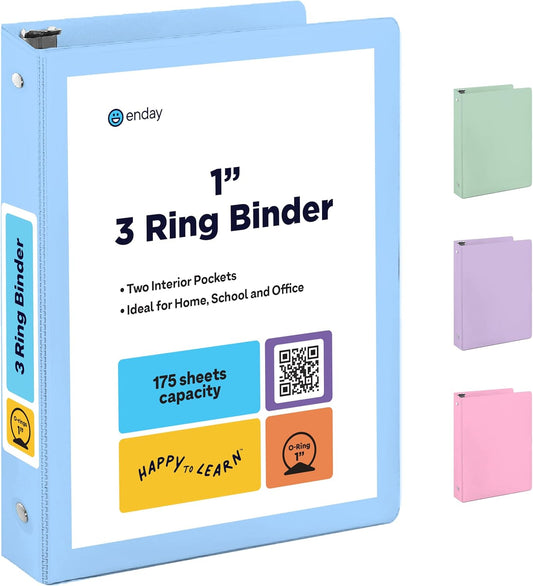 Enday 1.5 Inch Binder, Green - 1.5 Inch 3 Ring Binder, Round Ring Pastel with Clear View Cover for Letter Size 8.5 x 11'' Paper & 2 Inside Pockets, Ideal for School Supplies, Office, and Home