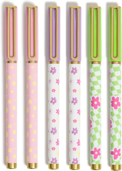 U Brands Catalina Felt Tip Pens, Set of 6 Black Ink Pens, Soft Touch Jewel Tones, Gold Details, Medium (0.7 mm) Point